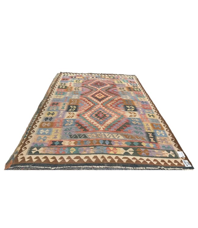 Fantastic Handwoven Geometric Afghan Kilim Rug 292x191 cm Multi color Rectangle Tribal 100% Wool