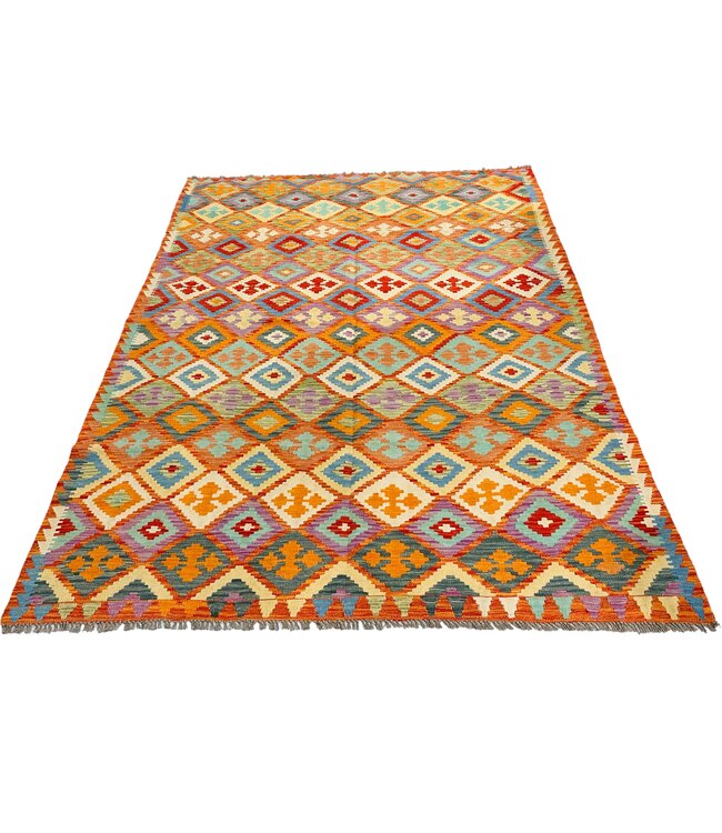 Handwoven Geometric Afghan Kilim Rug 296x194 cm