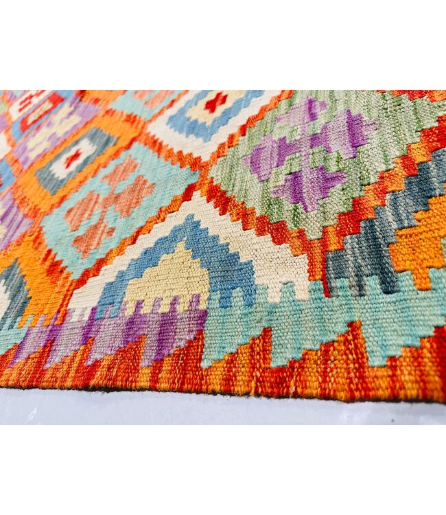 Handwoven Geometric Afghan Kilim Rug 296x194 cm