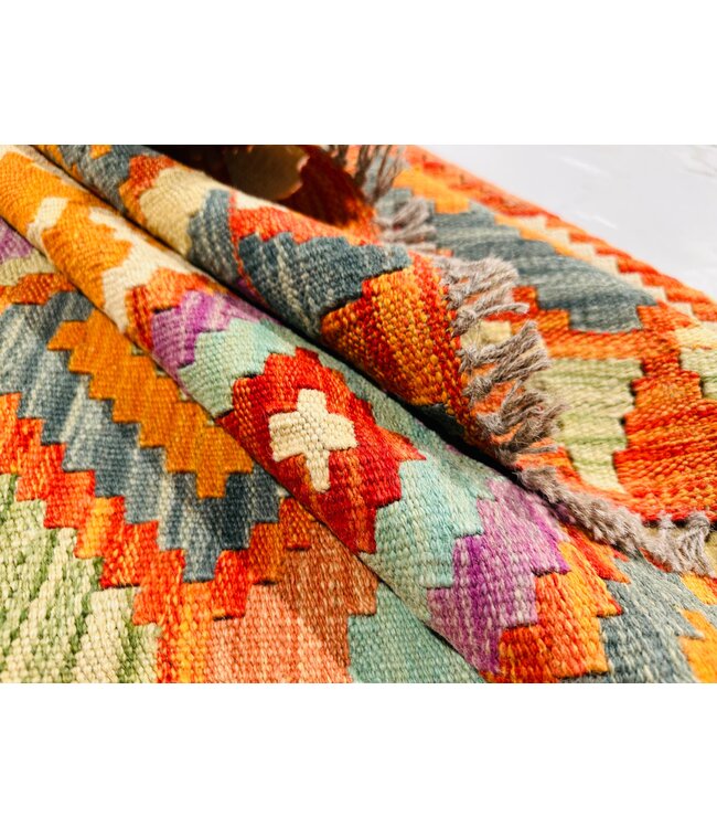 Handwoven Geometric Afghan Kilim Rug 296x194 cm