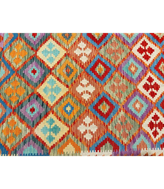 Handwoven Geometric Afghan Kilim Rug 296x194 cm