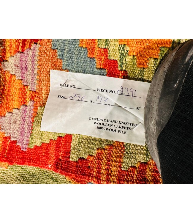 Handwoven Geometric Afghan Kilim Rug 296x194 cm