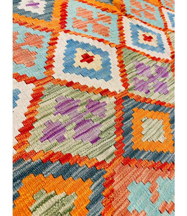 Handwoven Geometric Afghan Kilim Rug 296x194 cm