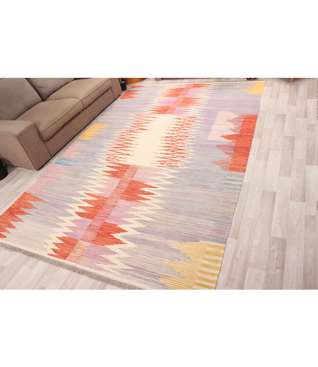 306x203cm  Handgeweven modern Kelim Tapijt Wol