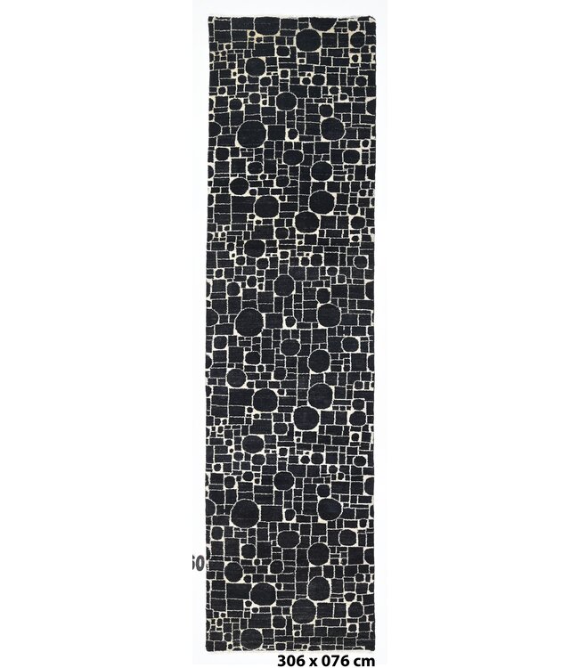 Zwart rond vierkant vloerkleed 306 x076 cm