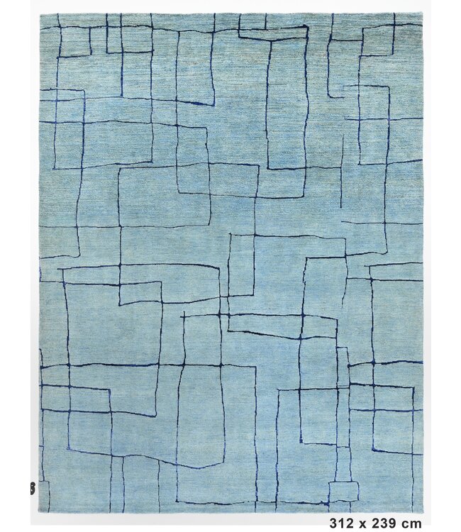 Witte lijn in blauw vloerkleed 312 x 239 cm