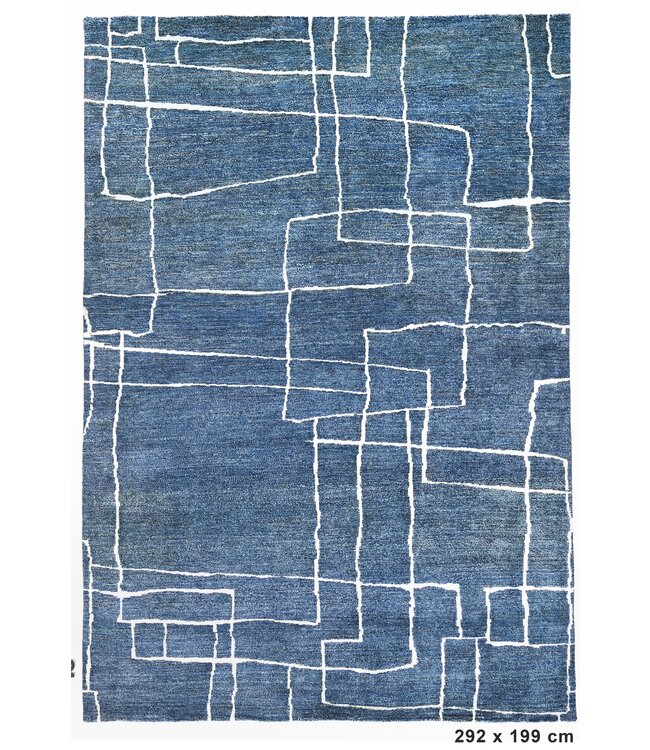 White Line in Blue Rug 292 x 199 cm