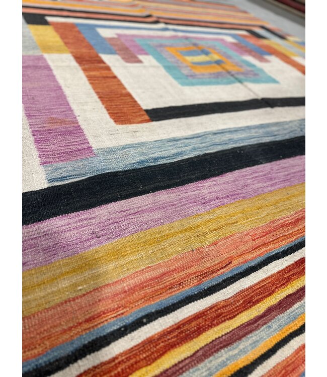 305 x 248 cm Handgeweven modern Kelim Tapijt Wol