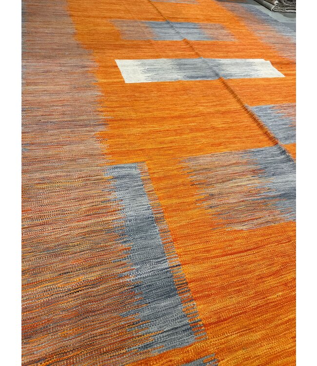 358 x 253 cm Handgeweven modern Kelim Tapijt Wol