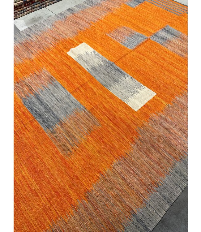 358 x 253 cm Handgeweven modern Kelim Tapijt Wol