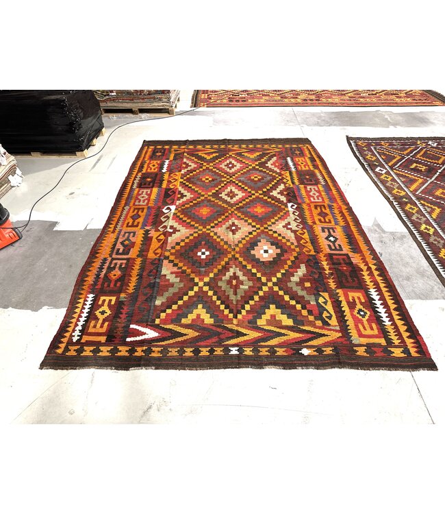 Handgemaakt Oosters Kelim Wol Vloerkleed 331x223 cm