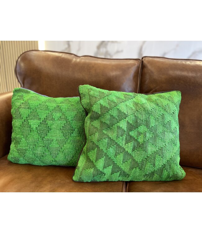 2x Green kelim cushion cover traditional kilim ca 45x45 cm with filling