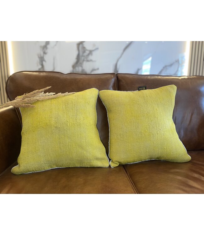 2x Modern yellow Kilim Cushion cover Turkish cushion kilim ca 45x45 cm with filling