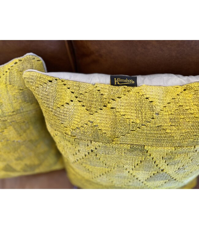 2x yellow kelim cushion cover traditional kilim ca 45x45 cm with filling