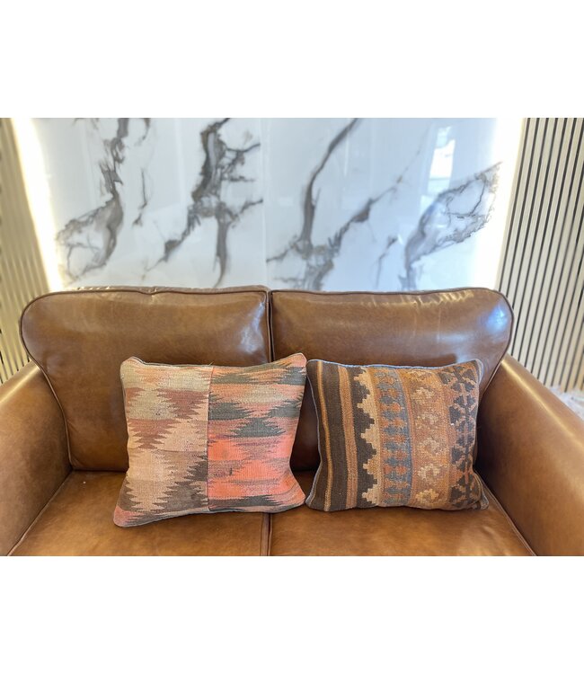 2x Kelim-Kissen, Vintage-Wolle, einzigartige Kissen, ca. 45 x 45 cm, mit Füllung