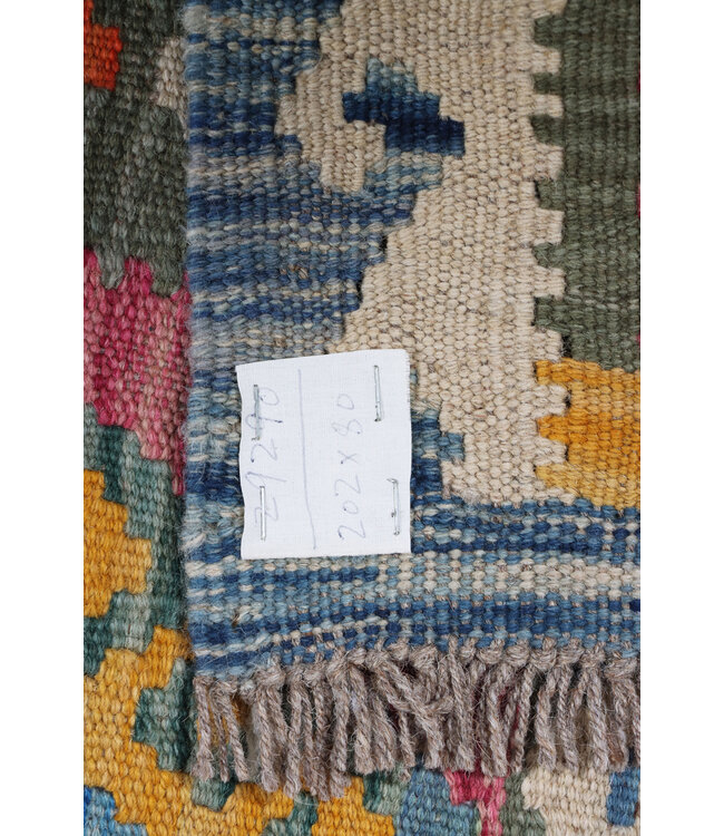 Kelim kleed loper  202 x 80 cm  vloerkleed tapijt kelims hand geweven