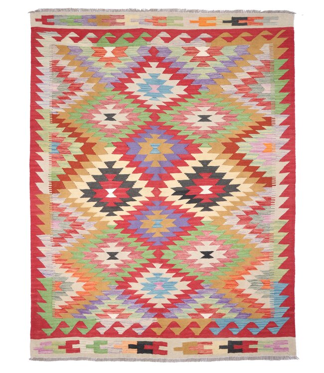 200 x 147 cm Handmade Afghan Traditional Kilim Area Rug Wool Carpet