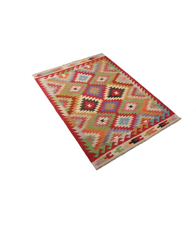 200 x 147 cm Handgemaakte Afghaanse traditionele Kilim Vloerkleed Wol Tapijt