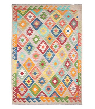 242 x 170 cm Handgefertigter Afghanischer traditioneller Kilim Teppich Woll
