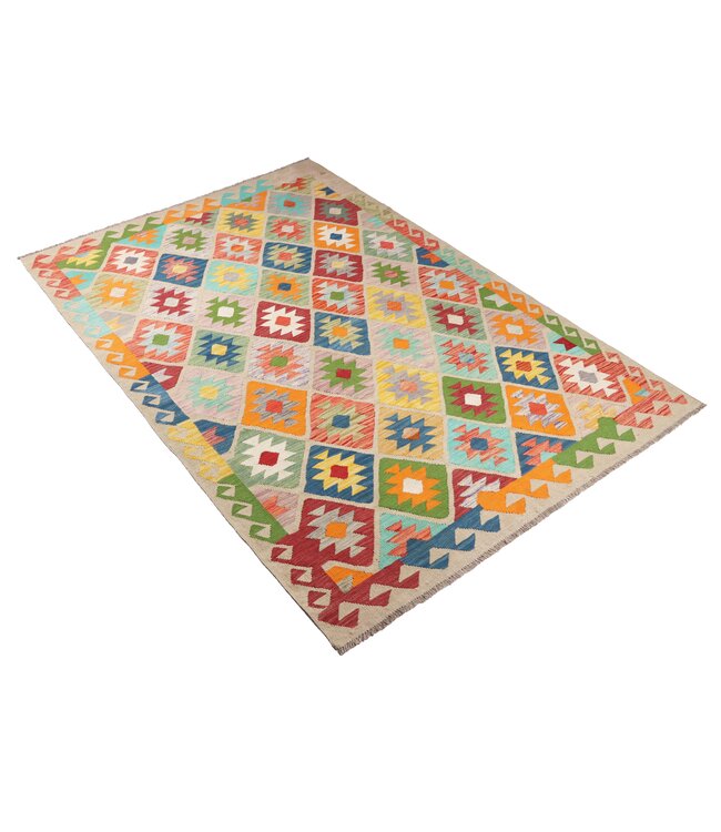 242 x 170 cm Handmade Afghan Traditional Kilim Area Rug Wool Carpet