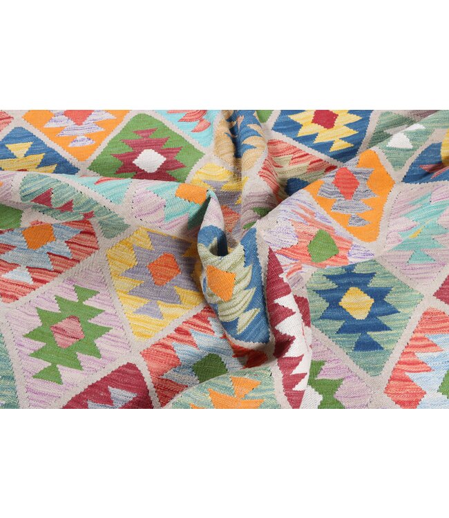 242 x 170 cm Handmade Afghan Traditional Kilim Area Rug Wool Carpet