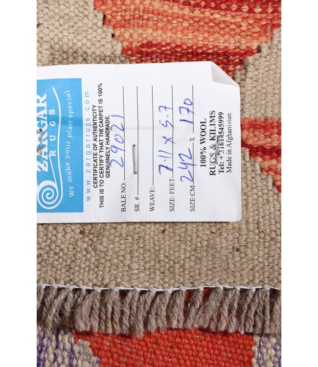 242 x 170 cm Handgemaakte Afghaanse traditionele Kilim Vloerkleed Wol Tapijt