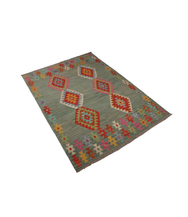 200 x 149 cm Handmade Afghan Traditional Kilim Area Rug Wool Carpet