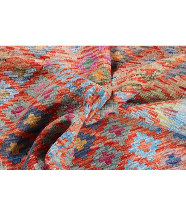 206 x 154 cm Handmade Afghan Traditional Kilim Area Rug Wool Carpet