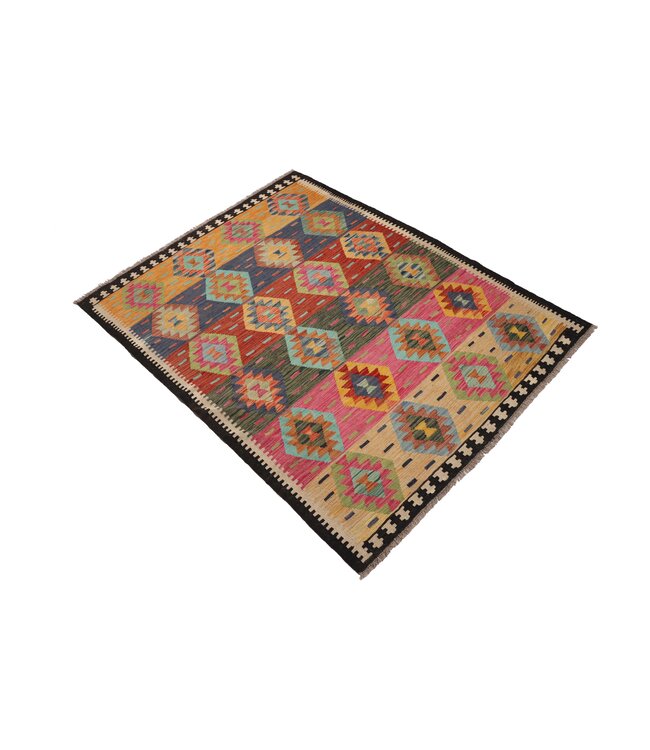 203 x 158 cm Handmade Afghan Traditional Kilim Area Rug Wool Carpet