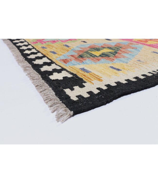 203 x 158 cm Handmade Afghan Traditional Kilim Area Rug Wool Carpet