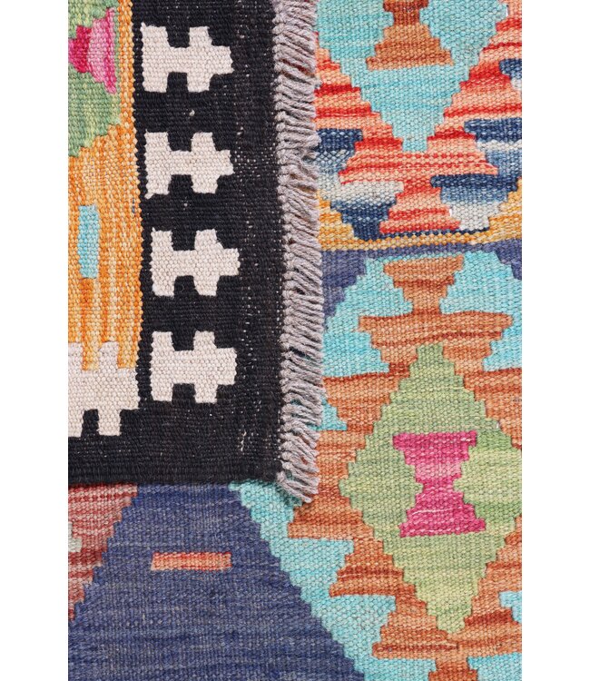 203 x 158 cm Handmade Afghan Traditional Kilim Area Rug Wool Carpet