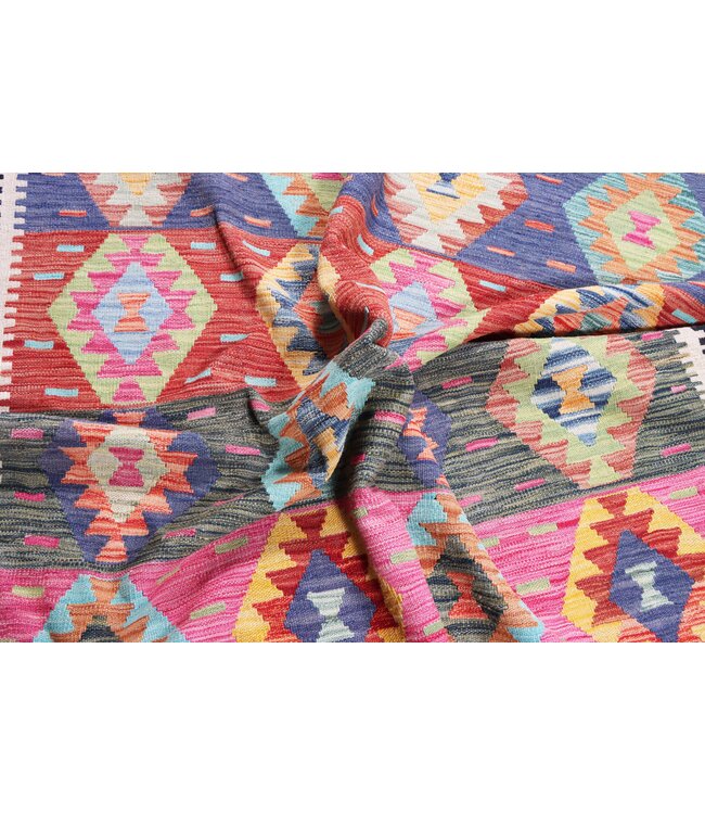 203 x 158 cm Handgemaakte Afghaanse traditionele Kilim Vloerkleed Wol Tapijt