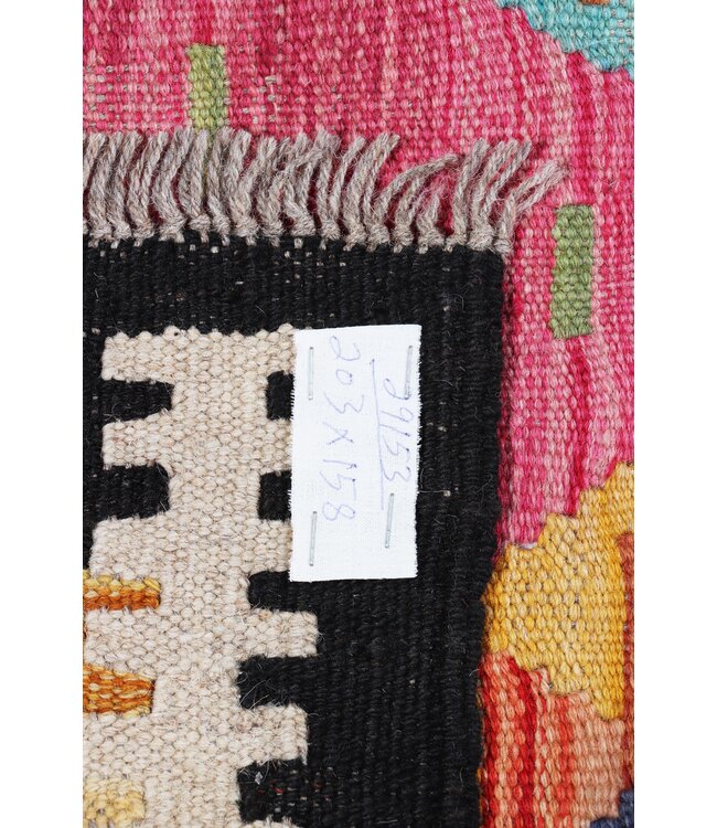 203 x 158 cm Handmade Afghan Traditional Kilim Area Rug Wool Carpet