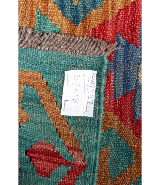 Kelim kleed loper  207 x 58 cm  vloerkleed tapijt kelims hand geweven