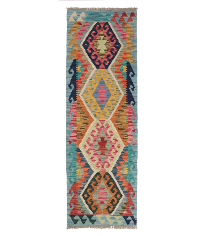 Kelim kleed loper  198 x 62 cm  vloerkleed tapijt kelims hand geweven