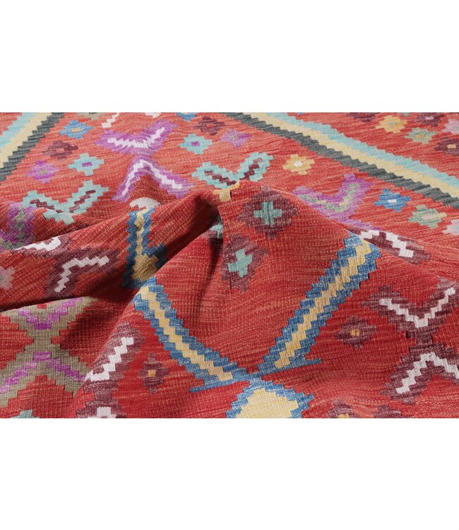 239 x 195 cm Handmade Afghan Traditional Kilim Area Rug Wool Carpet