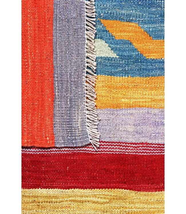 193 x 142 cm Handgemacht modern Wolle Kelim Teppich