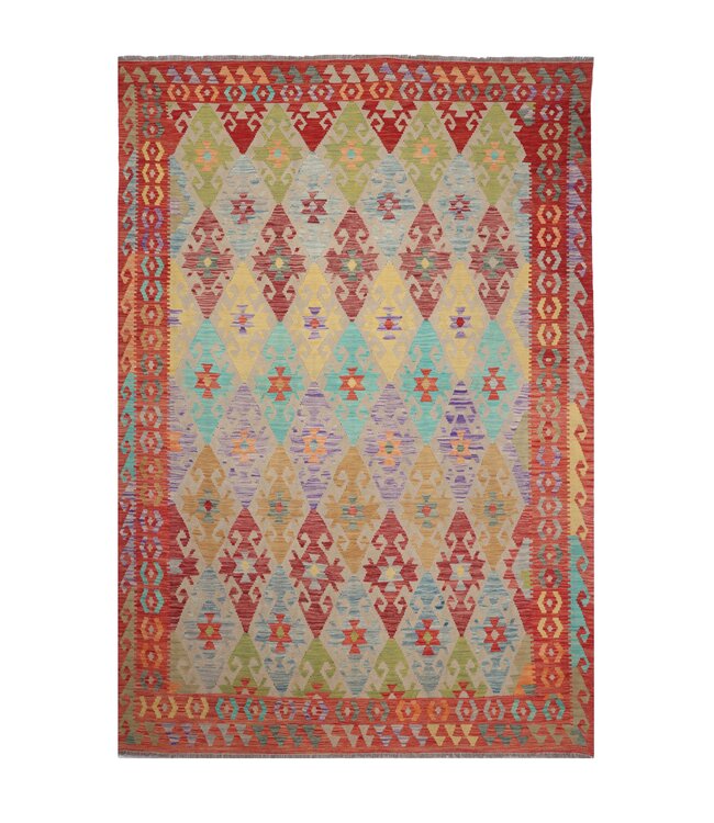 296 x 204 cm Handgefertigter Afghanischer traditioneller Kilim Teppich Woll