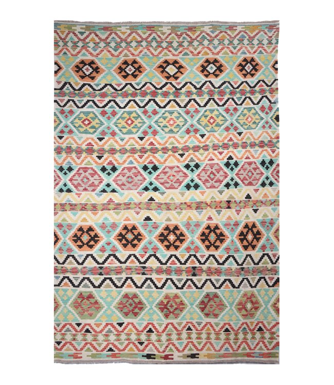 307 x 201 cm Handgefertigter Afghanischer traditioneller Kilim Teppich Woll