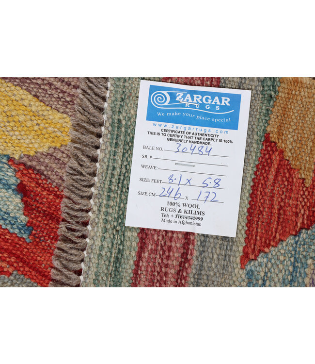 246 x 172 cm Handgemaakte Afghaanse traditionele Kilim Vloerkleed Wol Tapijt