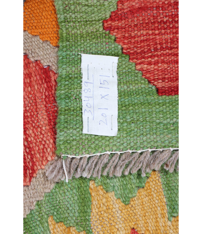 201 x 151 cm Handgemaakte Afghaanse traditionele Kilim Vloerkleed Wol Tapijt