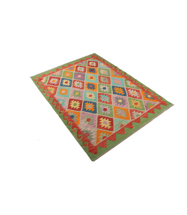 201 x 151 cm Handgemaakte Afghaanse traditionele Kilim Vloerkleed Wol Tapijt