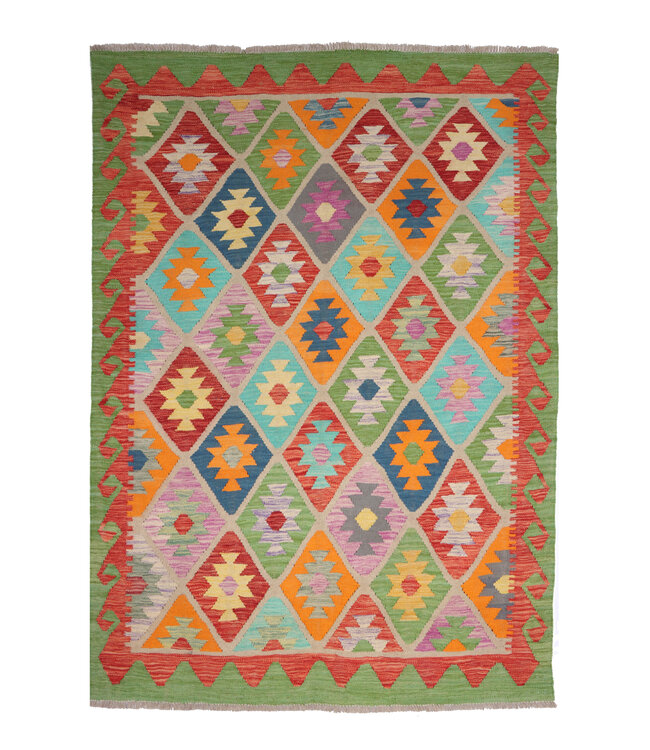 201 x 151 cm Handgemaakte Afghaanse traditionele Kilim Vloerkleed Wol Tapijt