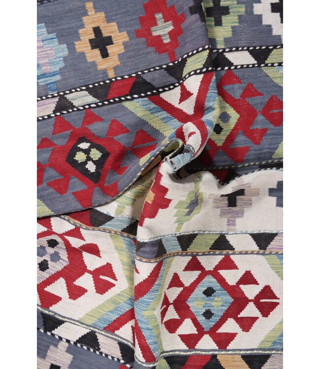 204 x 154 cm Handmade Afghan Traditional Kilim Area Rug Wool Carpet