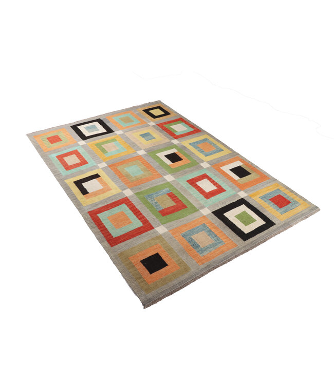 238 x 170 cm Handgemacht modern Wolle Kelim Teppich