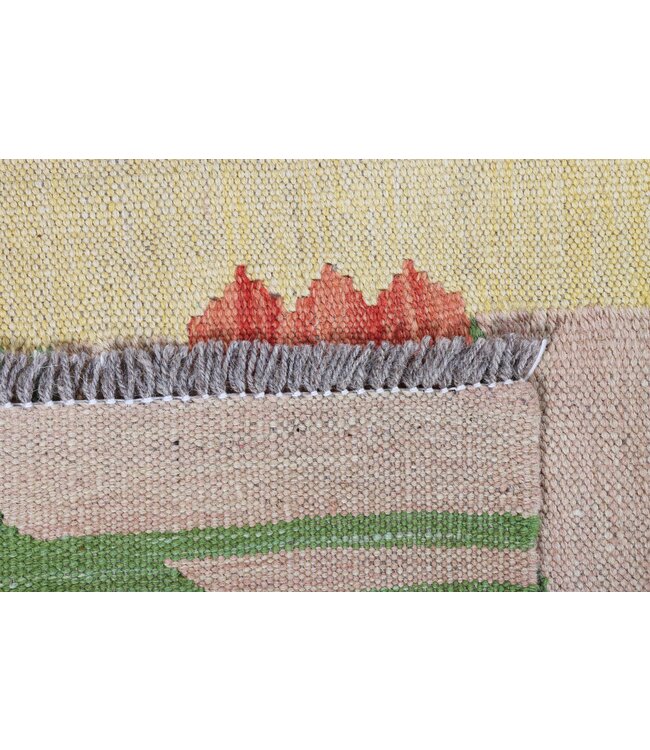 204 x 152  cm Handgeweven modern Kelim Tapijt Wol