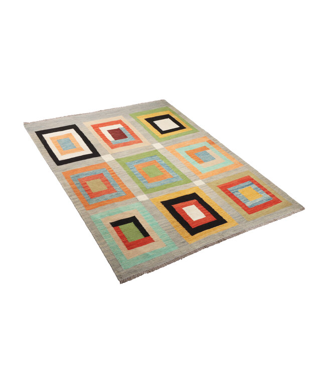 195 x 149 cm Handgeweven modern Kelim Tapijt Wol