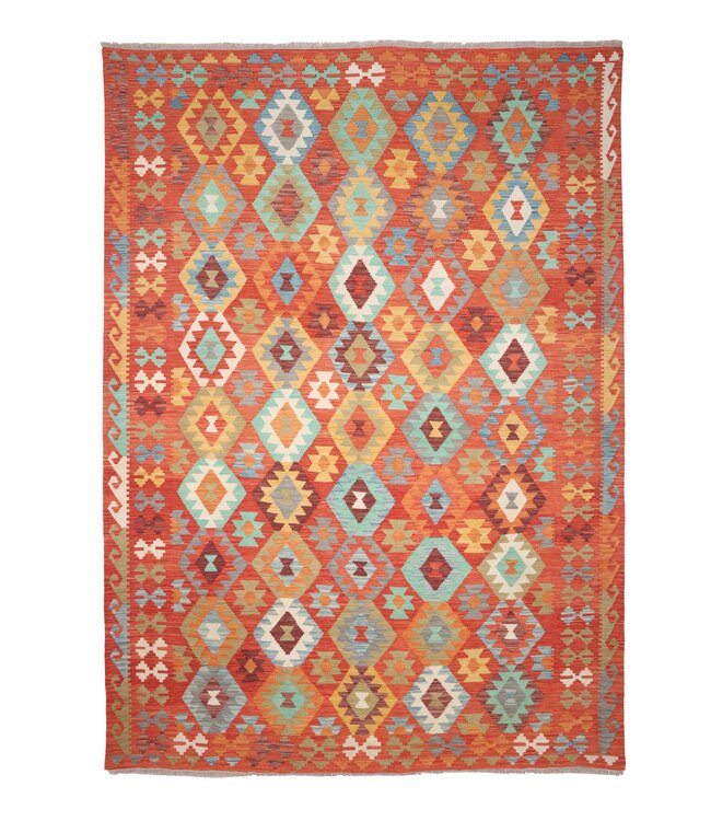 280x196 cm Handmade Afghan Traditional Kilim Area Rug Wool Carpet