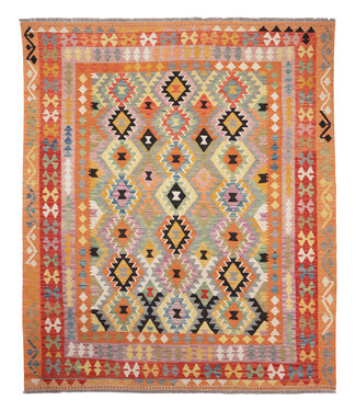 241x202 cm Handmade Afghan Traditional Kilim Area Rug Wool Carpet