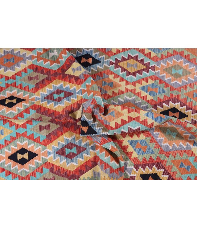 252x201 cm Handgemaakte Afghaanse traditionele Kilim Vloerkleed Wol Tapijt
